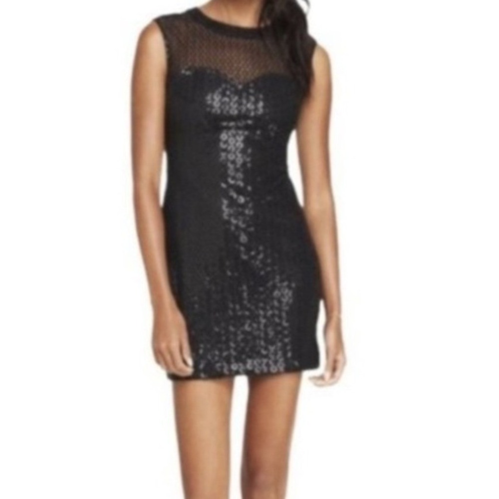 NWT Express Mini Dress XS Black Sequin Fit & Flare Party Cocktail Wedding LBD